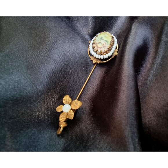 Rare Find Vintage 1930s MIRIAM HASKELL Unsigned Baroque Style Gold Toned Stick H - Picture 2 of 6